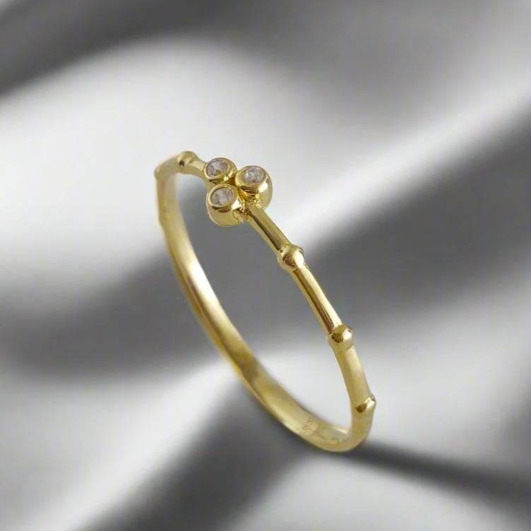 Minimalist Milgrain Bead Solid Gold Ring with Stones - 18k, 14k, 10k - TurkishBling