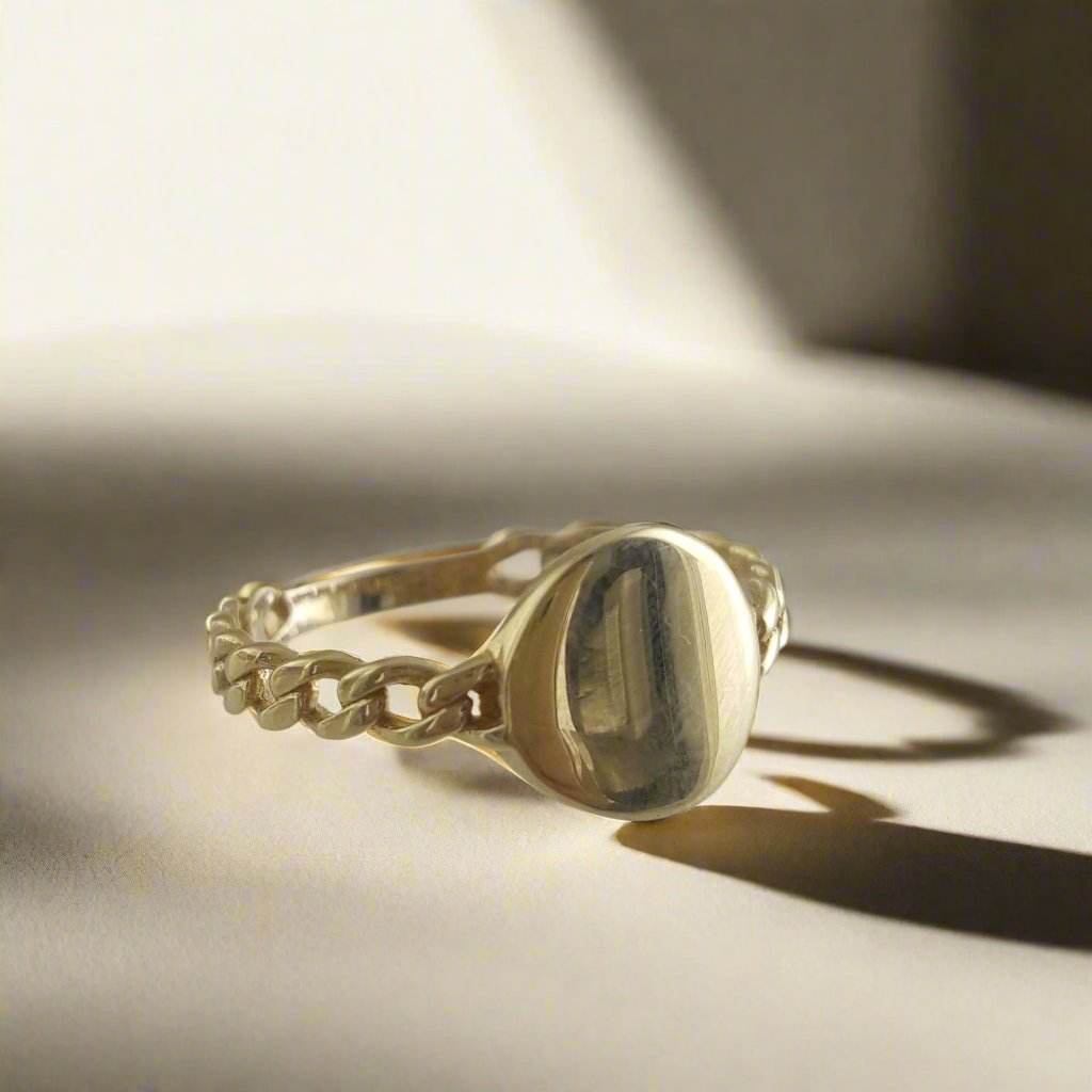 Engravable Cuban Chain Link Shank Gold Ring - 10k, 14k, 18k - TurkishBling