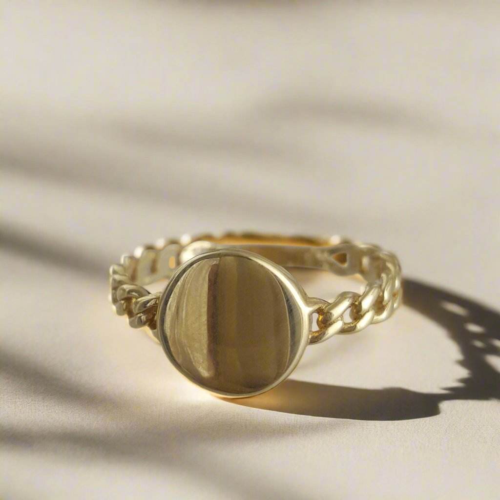 Engravable Cuban Chain Link Shank Gold Ring - 10k, 14k, 18k - TurkishBling