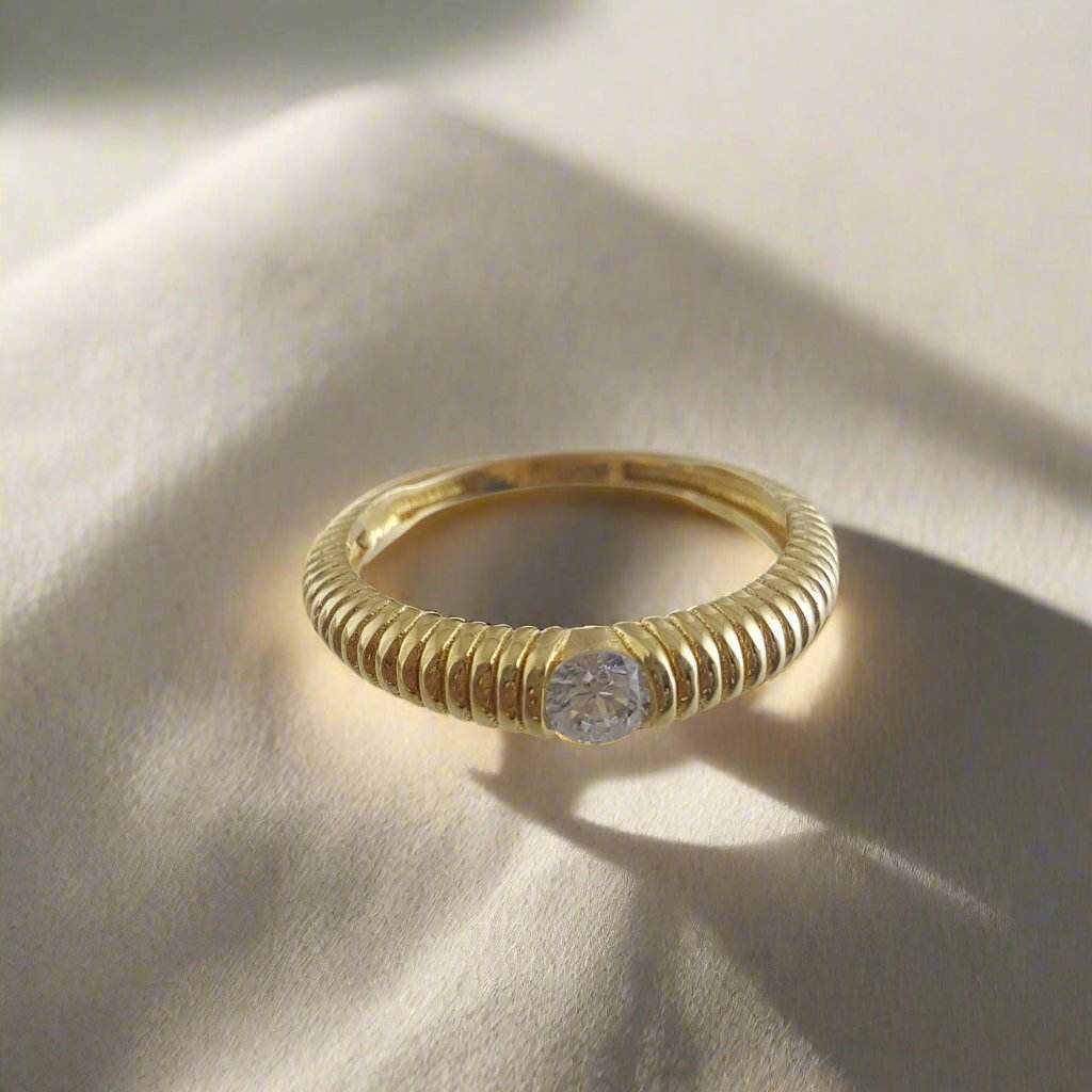 Gold Grooved Ring - 10k,14k,18k - TurkishBling
