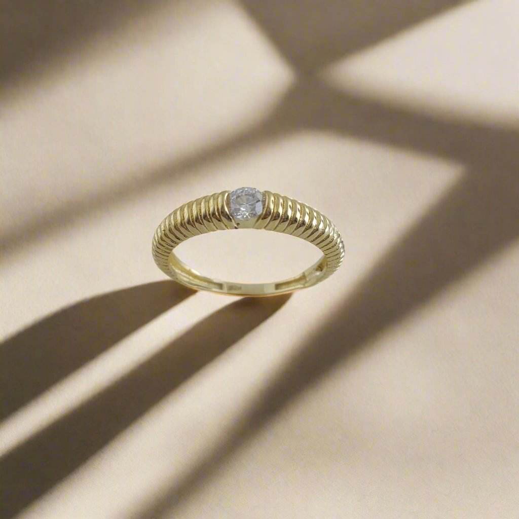 Gold Grooved Ring - 10k,14k,18k - TurkishBling