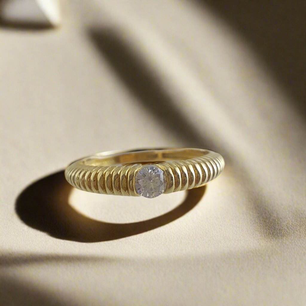 Gold Grooved Ring - 10k,14k,18k - TurkishBling