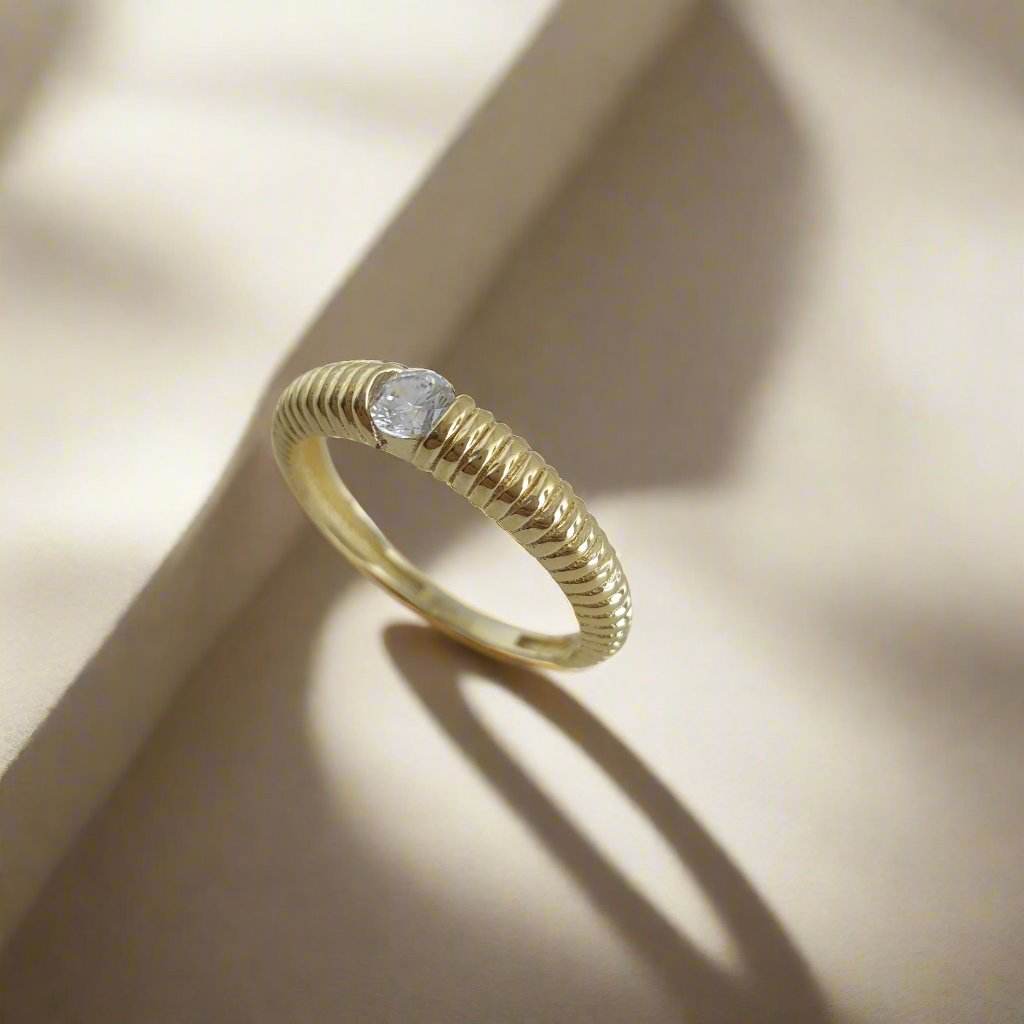 Gold Grooved Ring - 10k,14k,18k - TurkishBling