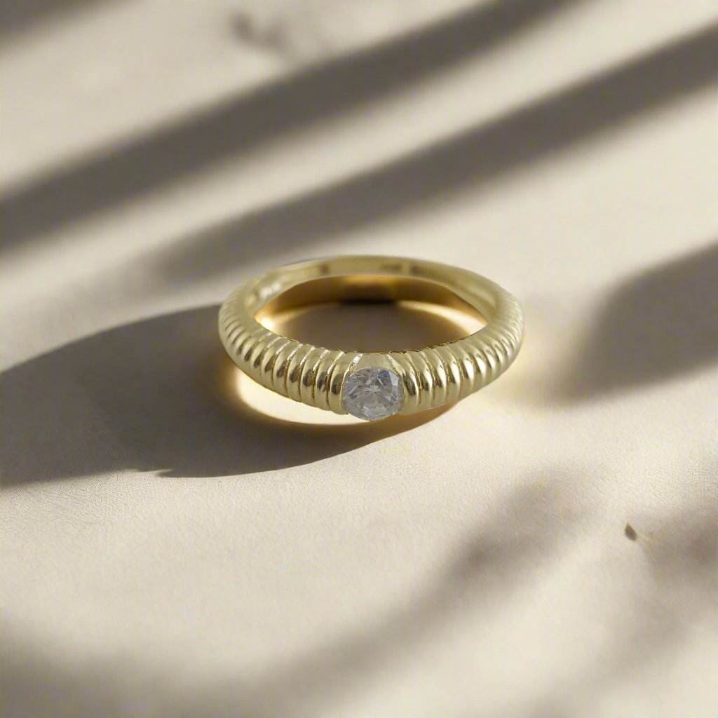 Gold Grooved Ring - 10k,14k,18k - TurkishBling
