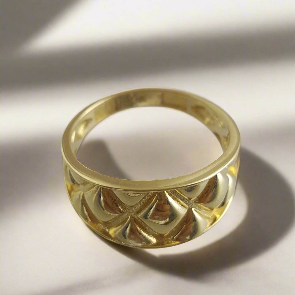 Quilt Pattern Gold Ring - 10k,14k,18k - TurkishBling