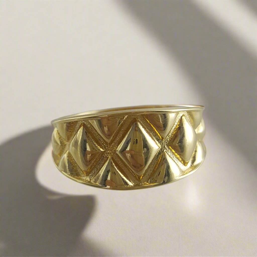 Quilt Pattern Gold Ring - 10k,14k,18k - TurkishBling
