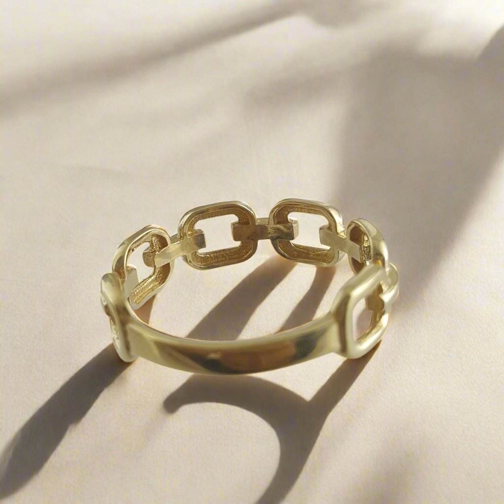 Square Chain Link Gold Ring - 10k,14k,18k - TurkishBling