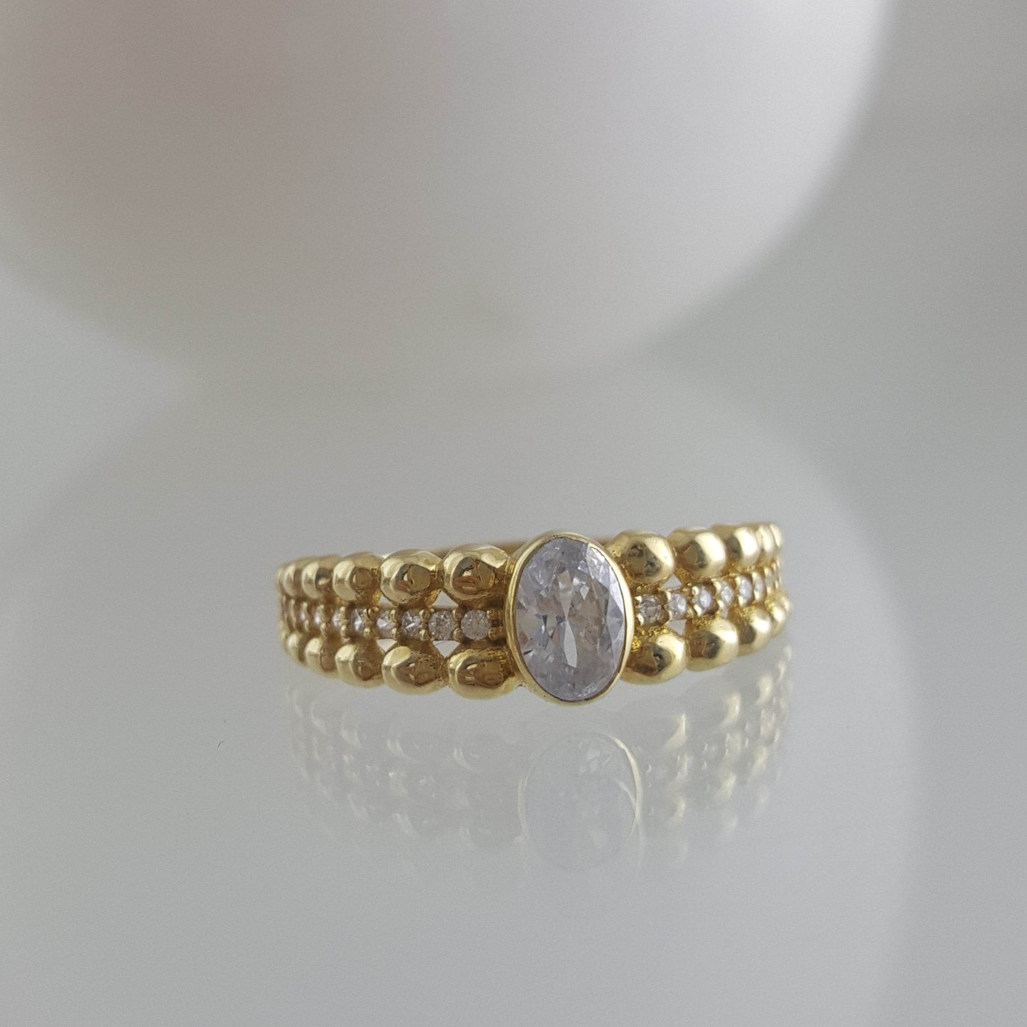 Milgrain Gold Ring with Cubic Zircon - 10k,14k,18k - TurkishBling