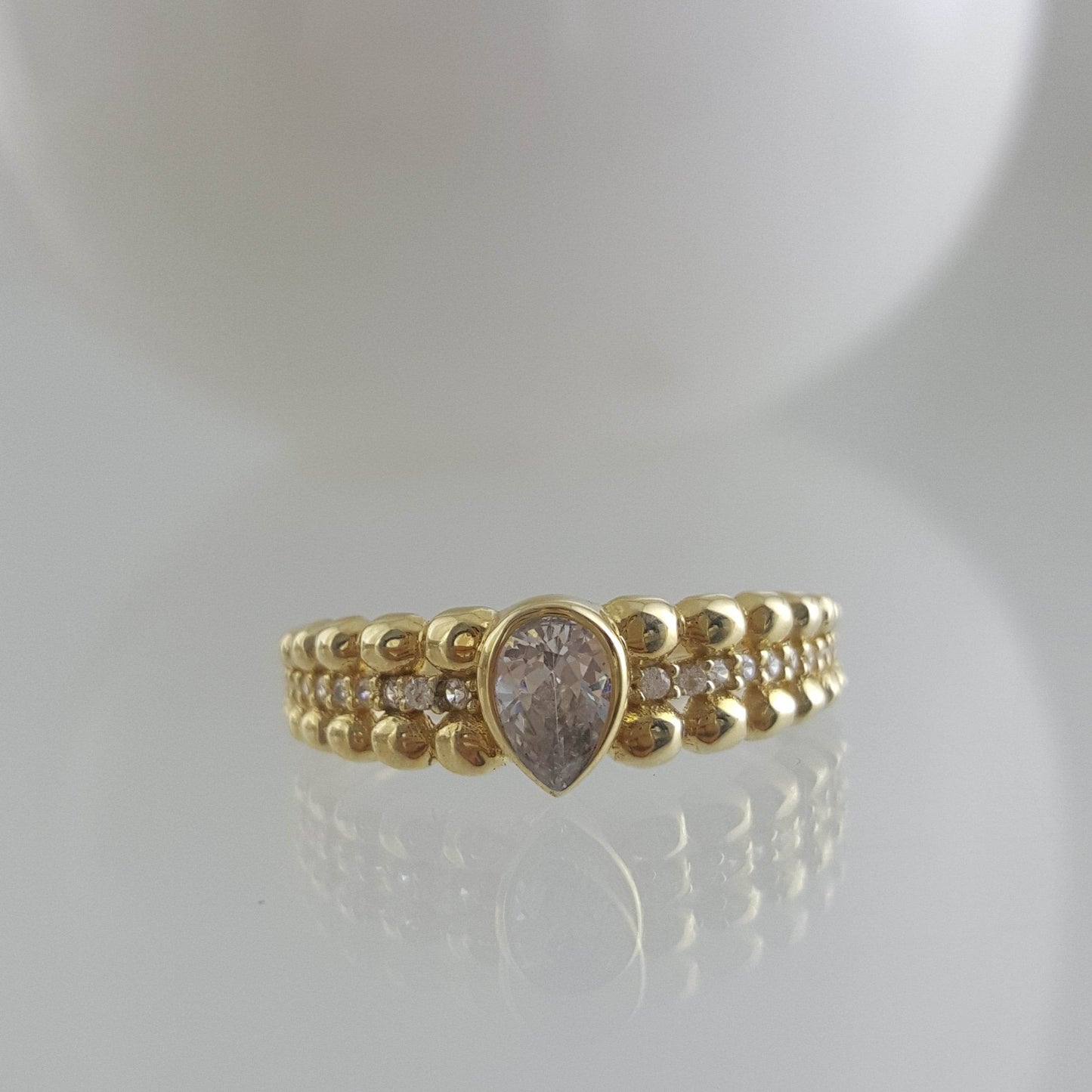 Gold Ring with Pear Cubic Zircon - 10k,14k,18k - TurkishBling