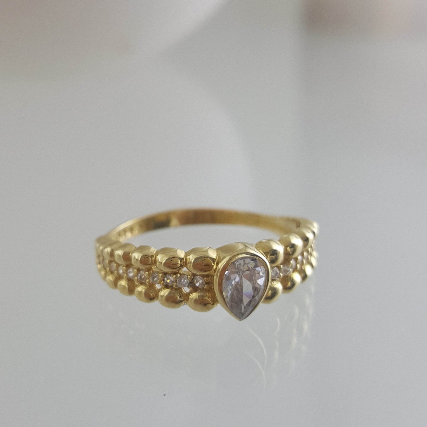 Gold Ring with Pear Cubic Zircon - 10k,14k,18k - TurkishBling