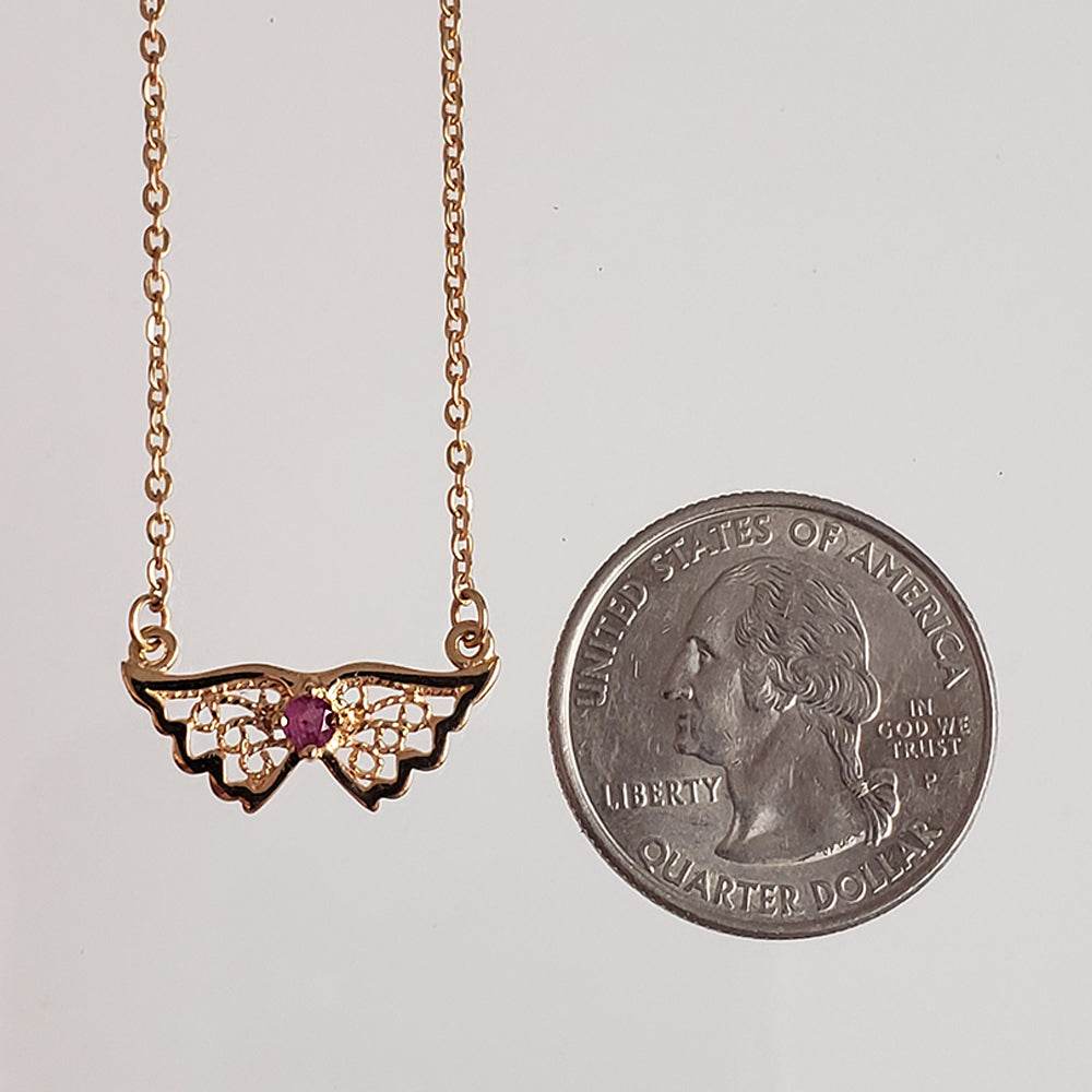 Charm Necklace Collection with Ruby – Angel Wings, Elephant, Cross – Gold over Bronze - TurkishBling