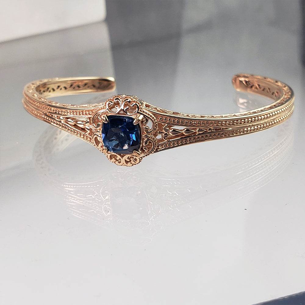London Blue Topaz Colored Quartz Scrollwork Bangle Bracelet - TurkishBling