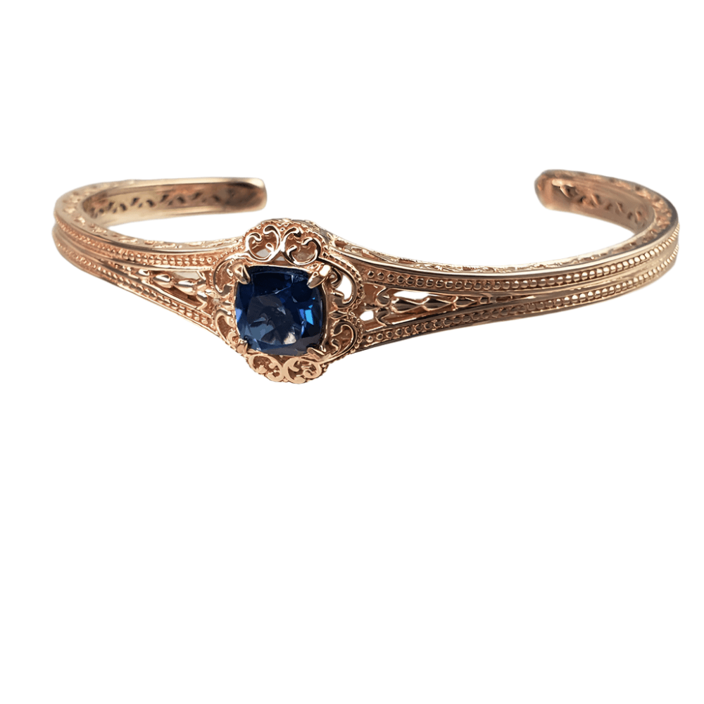 London Blue Topaz Colored Quartz Scrollwork Bangle Bracelet - TurkishBling