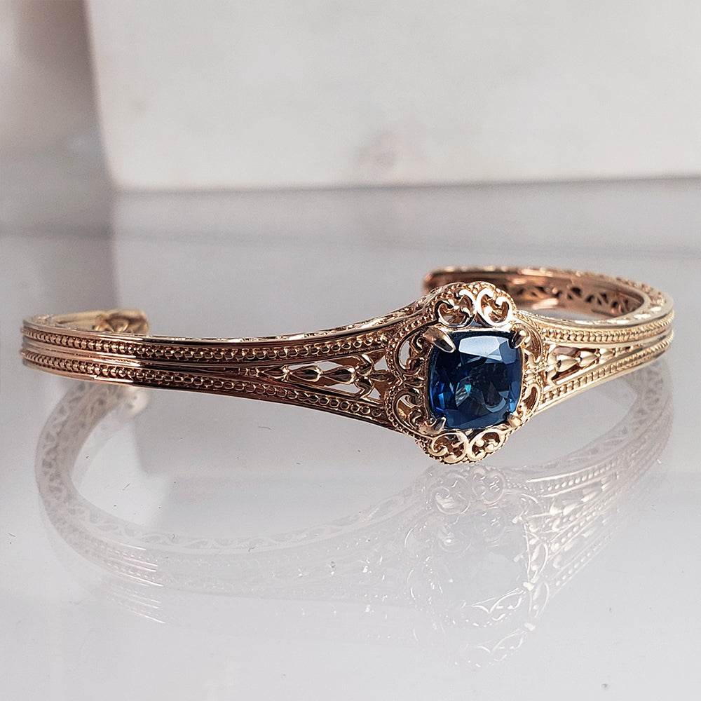 London Blue Topaz Colored Quartz Scrollwork Bangle Bracelet - TurkishBling