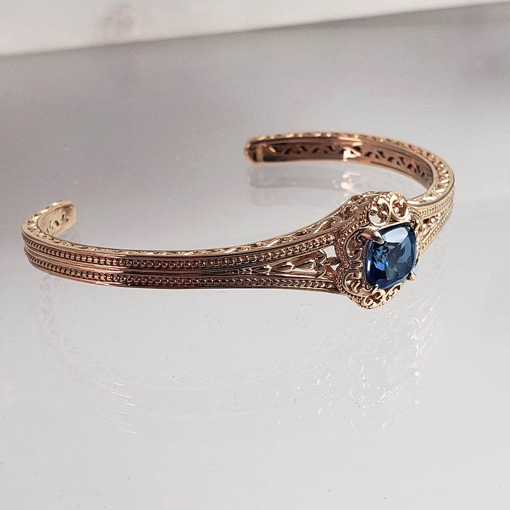 London Blue Topaz Colored Quartz Scrollwork Bangle Bracelet - TurkishBling