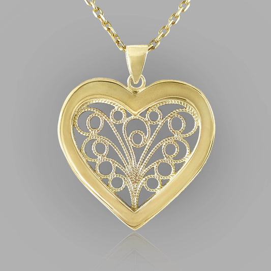 Heart Shaped Artisan Filigree Pendant - TurkishBling