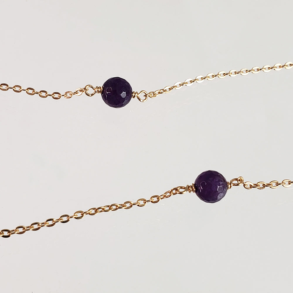 Beaded Station Necklace – 32" Minimalist Design with 6mm Gemstone Beads and Gold Stations