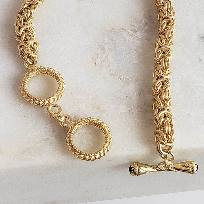 Byzantine Chain Bracelet – 7+1 in. Adjustable Toggle Clasp with Gemstone accent, 5.5 mm Width - TurkishBling