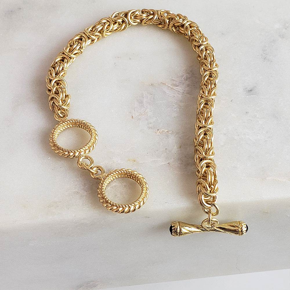 Byzantine Chain Bracelet – 7+1 in. Adjustable Toggle Clasp with Gemstone accent, 5.5 mm Width - TurkishBling