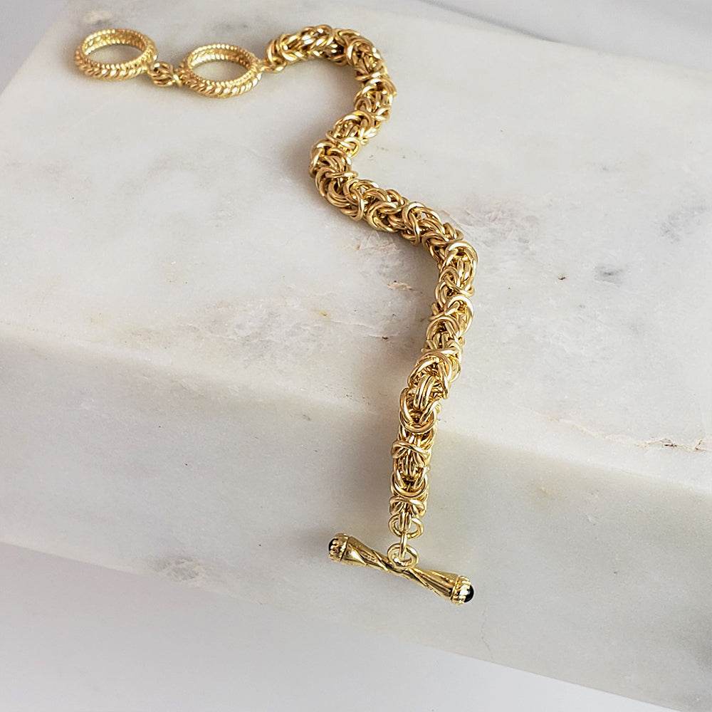 Byzantine Chain Bracelet – 7+1 in. Adjustable Toggle Clasp with Gemstone accent, 5.5 mm Width - TurkishBling