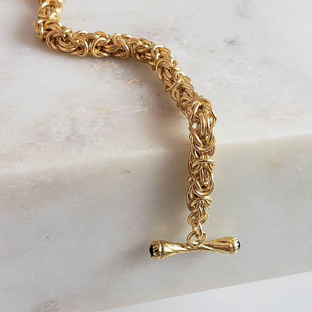 Byzantine Chain Bracelet – 7+1 in. Adjustable Toggle Clasp with Gemstone accent, 5.5 mm Width - TurkishBling