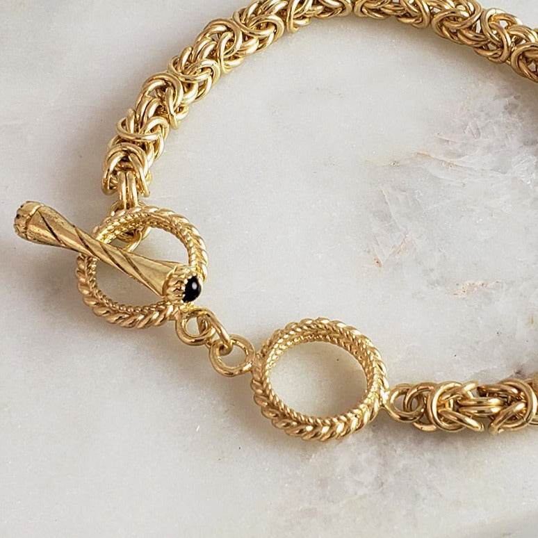 Byzantine Chain Bracelet – 7+1 in. Adjustable Toggle Clasp with Gemstone accent, 5.5 mm Width - TurkishBling