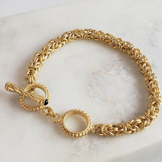 Byzantine Chain Bracelet – 7+1 in. Adjustable Toggle Clasp with Gemstone accent, 5.5 mm Width - TurkishBling