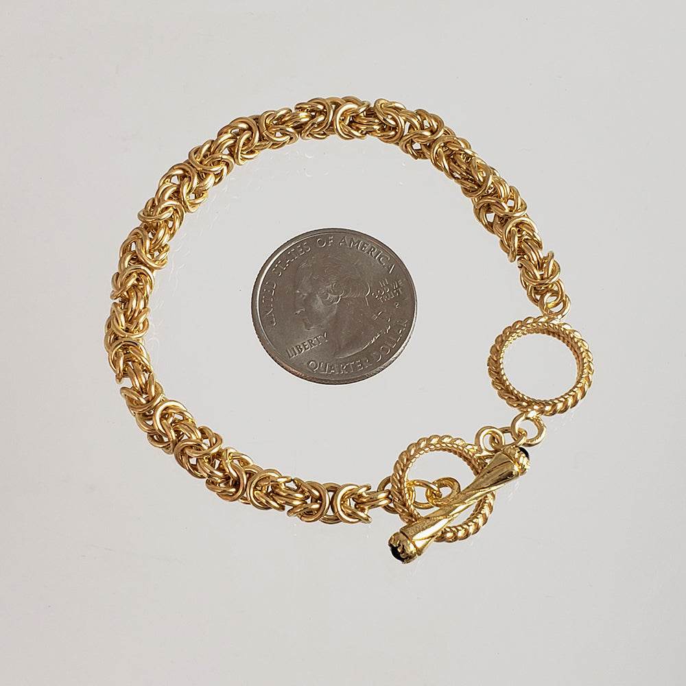 Byzantine Chain Bracelet – 7+1 in. Adjustable Toggle Clasp with Gemstone accent, 5.5 mm Width - TurkishBling
