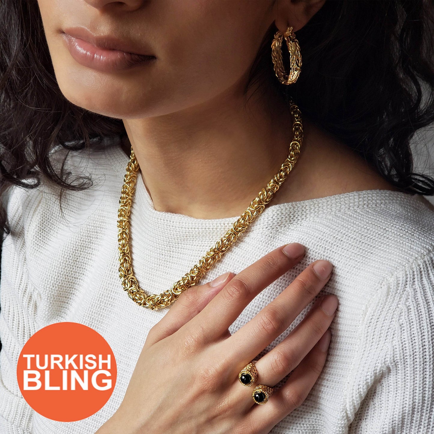 Byzantine Hoop Earrings with Woven Detail - TurkishBling