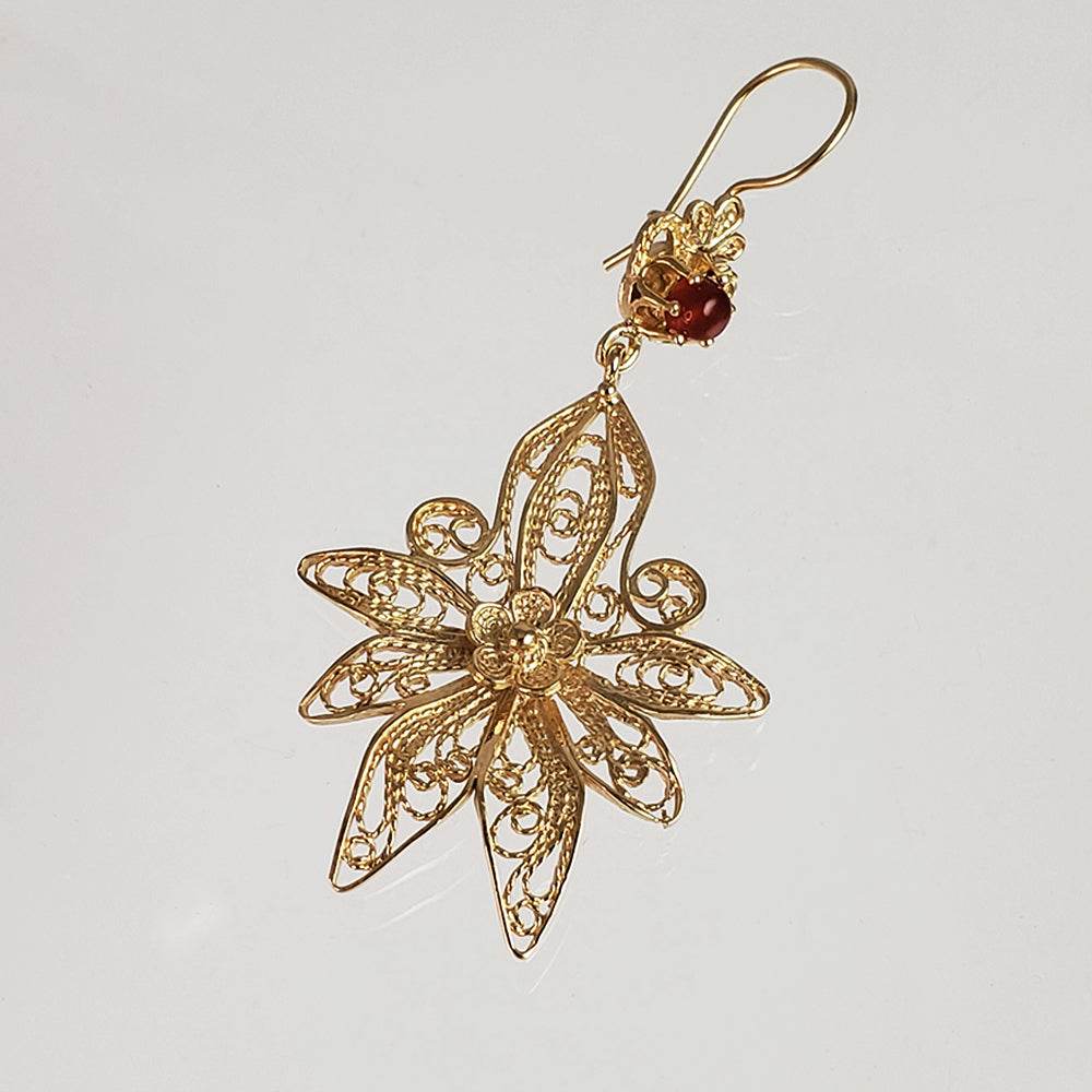 Dangling Carnelian Earrings with Floral Filigree Drop Design - TurkishBling