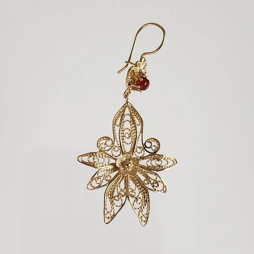 Dangling Carnelian Earrings with Floral Filigree Drop Design - TurkishBling
