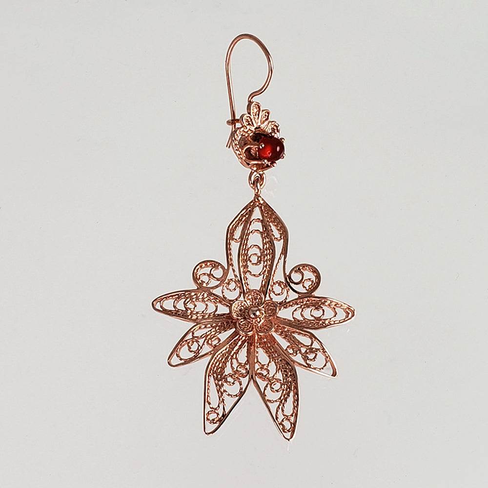 Dangling Carnelian Earrings with Floral Filigree Drop Design - TurkishBling