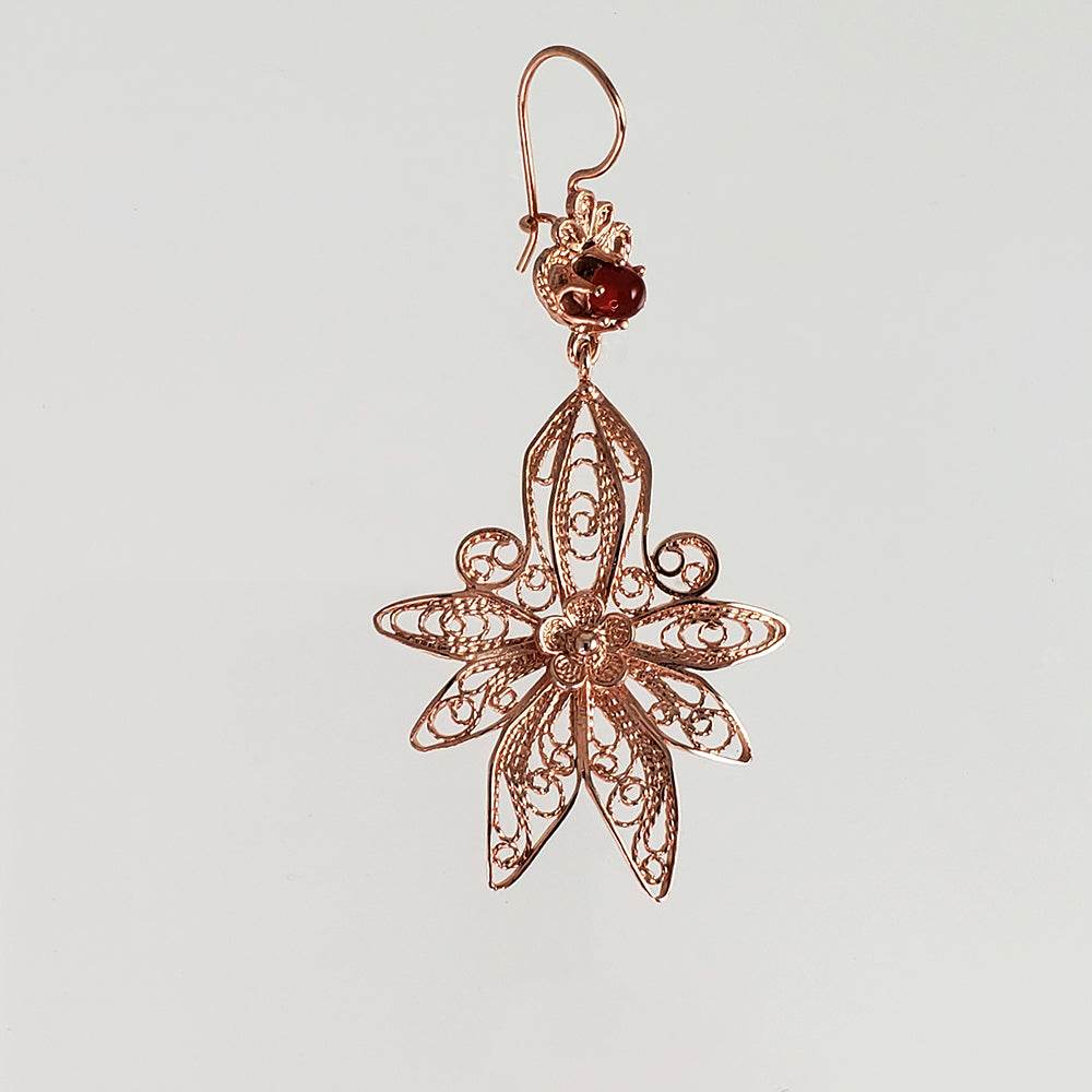Dangling Carnelian Earrings with Floral Filigree Drop Design - TurkishBling