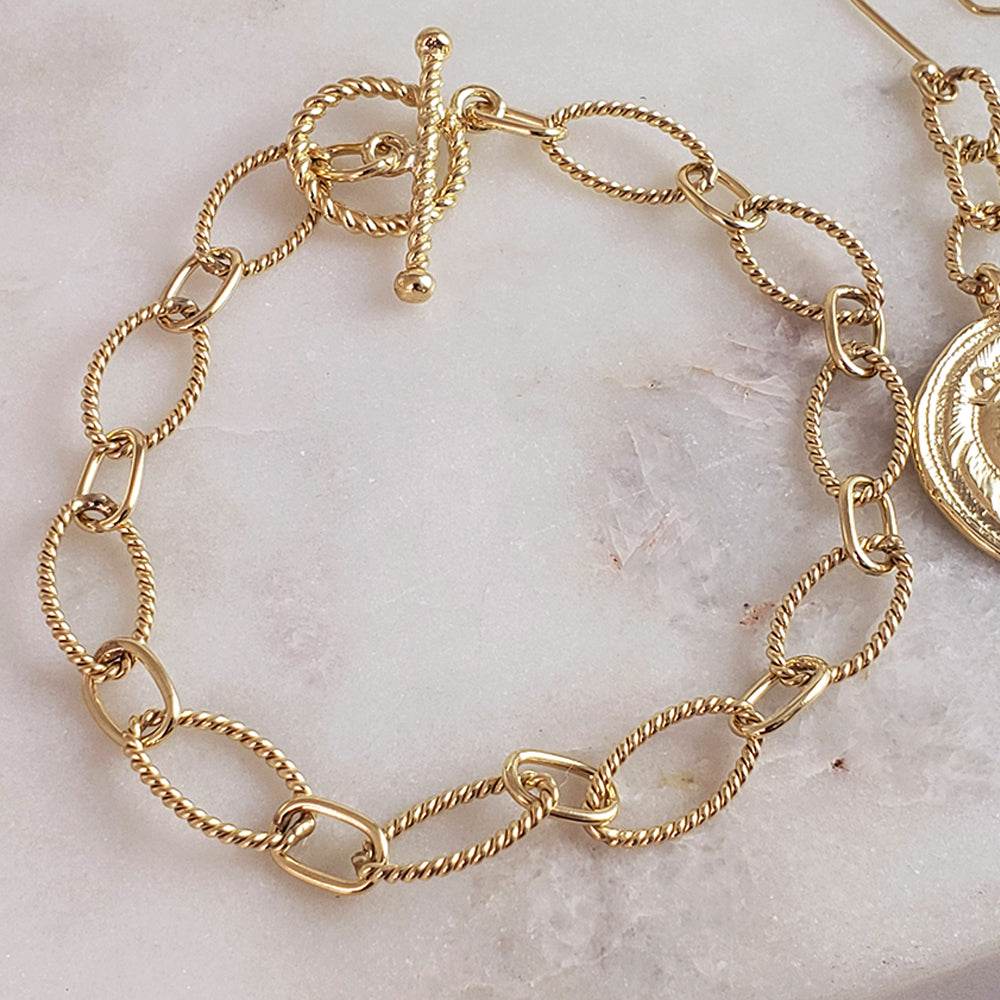 Rope Chain Link Toggle Bracelet with Oval and Round Links - TurkishBling