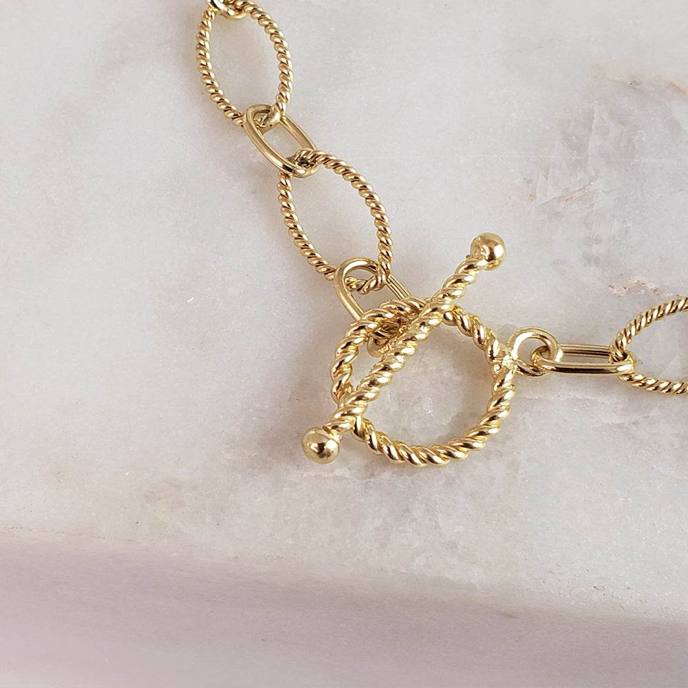 Rope Chain Link Toggle Bracelet with Oval and Round Links - TurkishBling