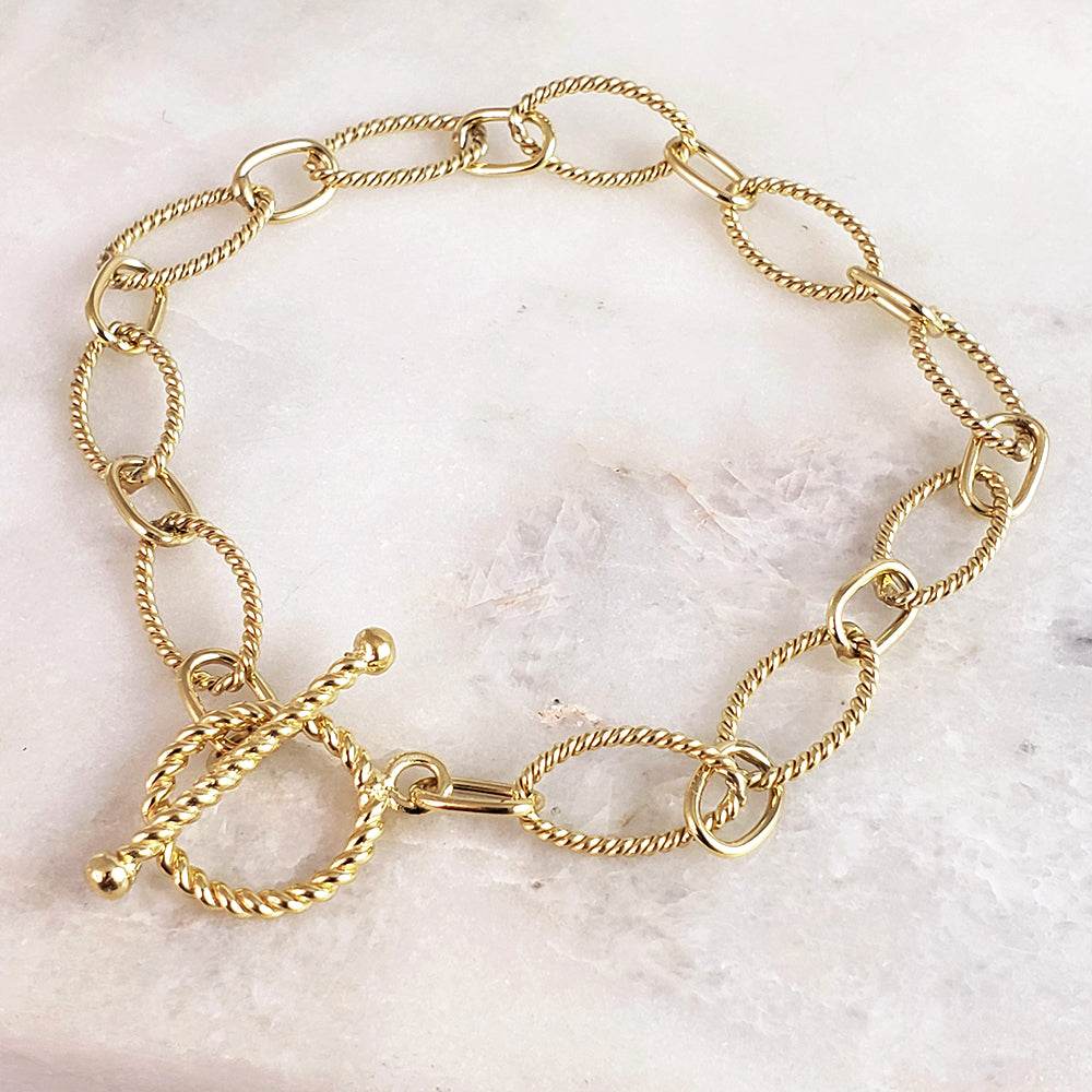 Rope Chain Link Toggle Bracelet with Oval and Round Links - TurkishBling