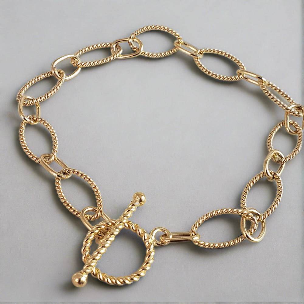 Rope Chain Link Toggle Bracelet with Oval and Round Links - TurkishBling