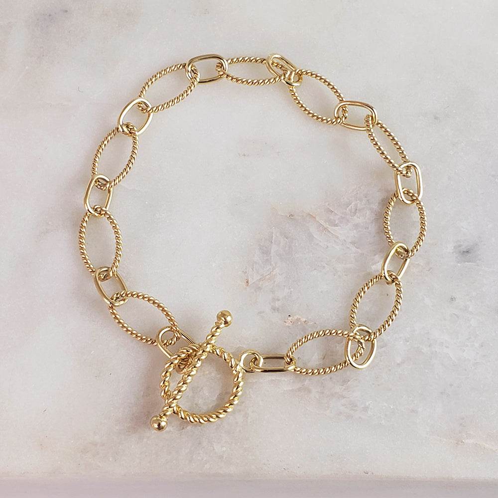 Rope Chain Link Toggle Bracelet with Oval and Round Links - TurkishBling