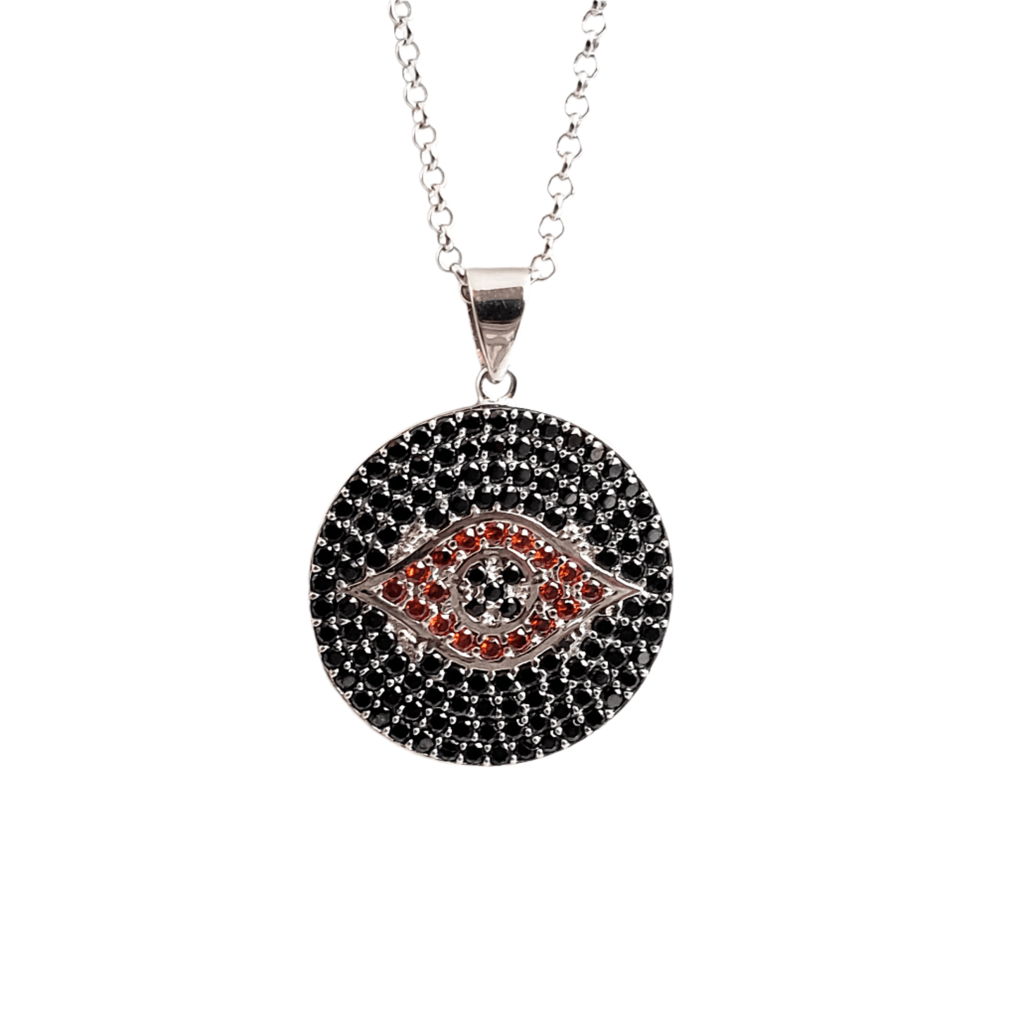 Sterling Silver Protective Evil Eye Medallion Gemstone Pendant Necklace - TurkishBling