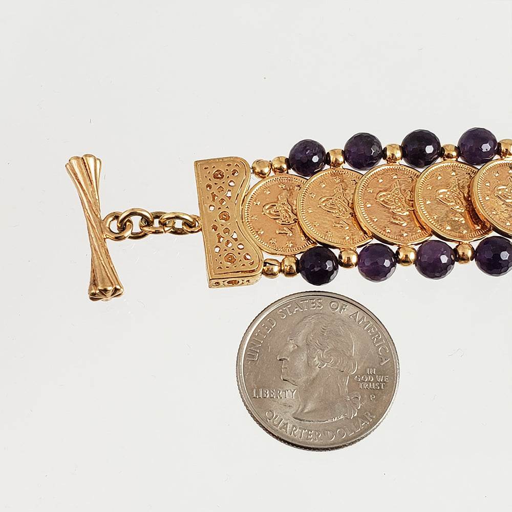 Gorgeous Turkish Coin Gem Statement Gold Bracelet . Lapis Agate Amethyst Blue Red - TurkishBling