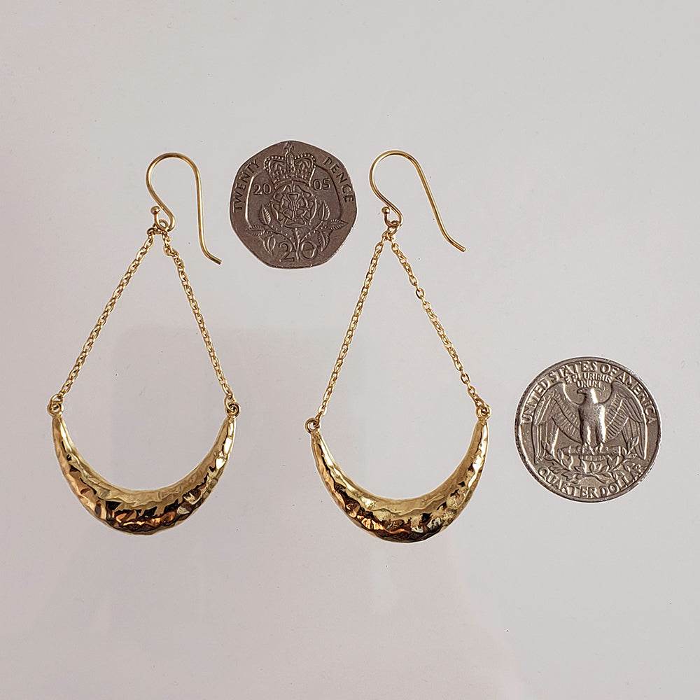 Hammered Crescent Dangle Earrings with Chain Detail - TurkishBling