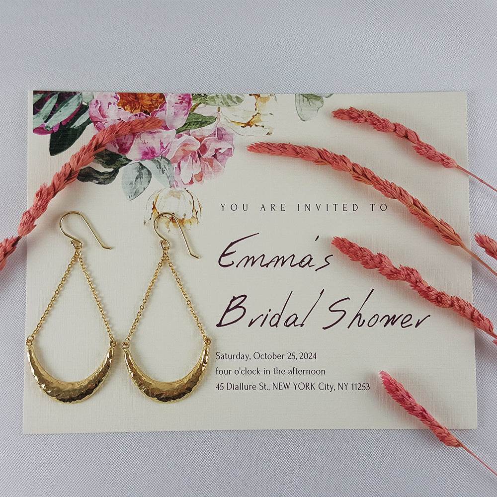 Hammered Crescent Dangle Earrings with Chain Detail - TurkishBling