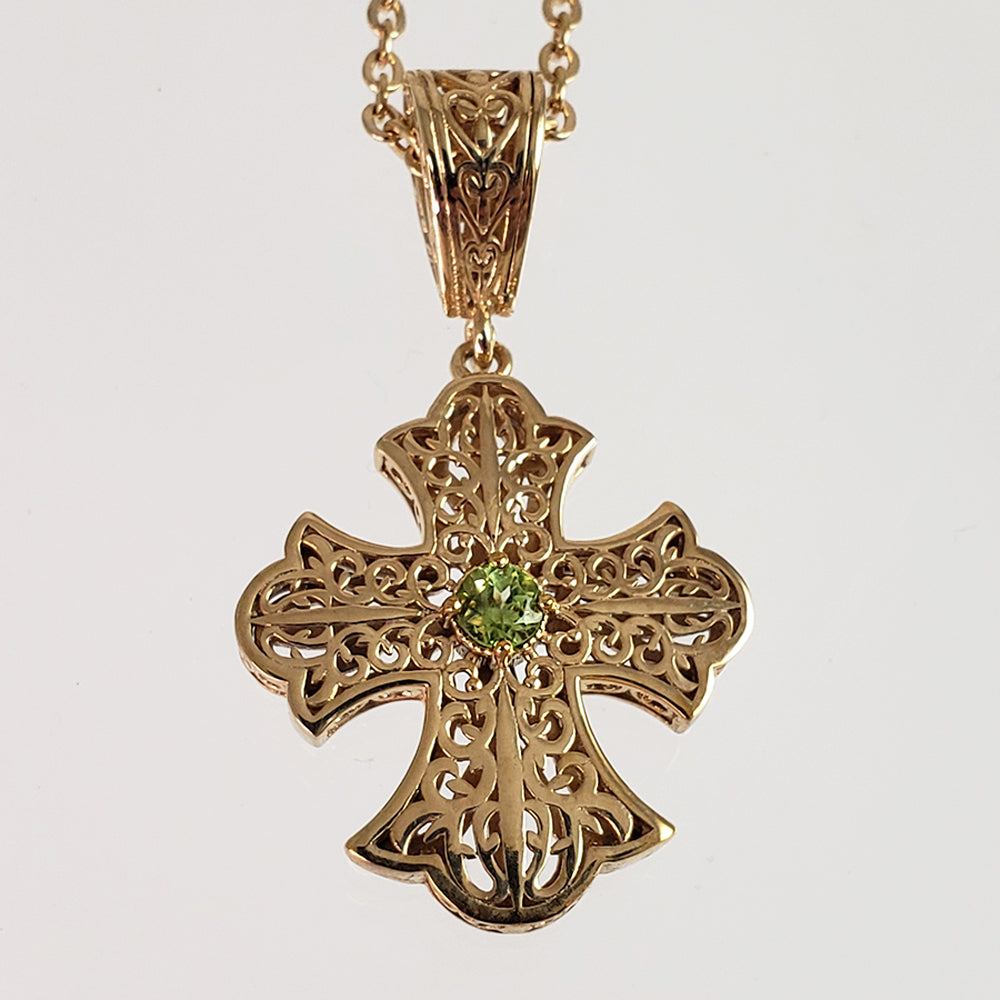 Filigree Cross Pendant Necklace with Gemstone Center