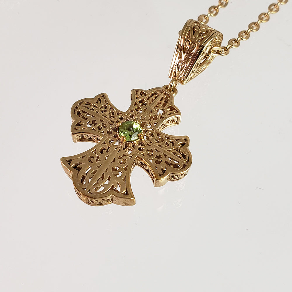 Filigree Cross Pendant Necklace with Gemstone Center