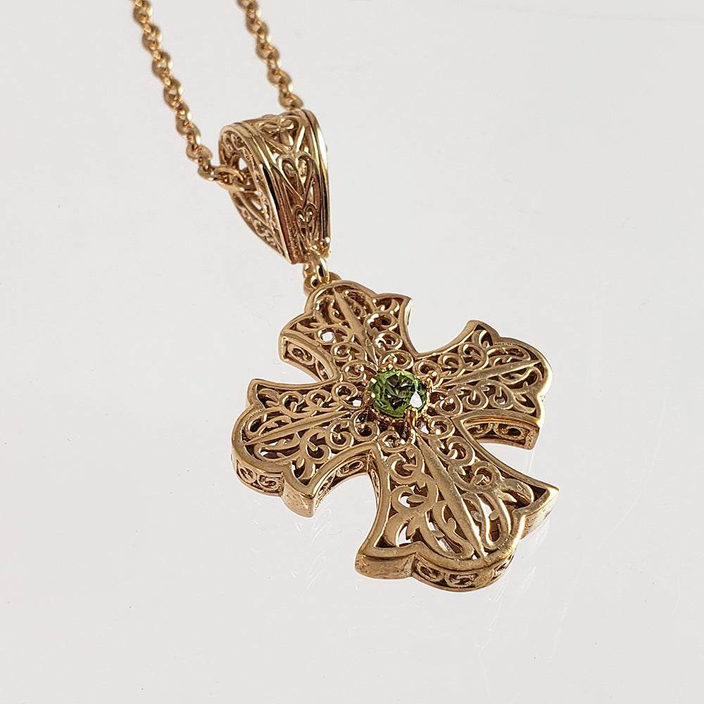 Filigree Cross Pendant Necklace with Gemstone Center