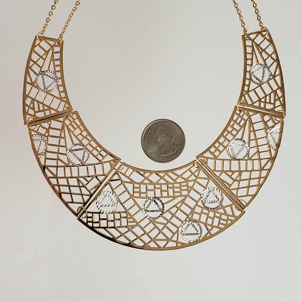 Cleopatra Gold Maximalist Geometric Statement Bib Necklace - TurkishBling