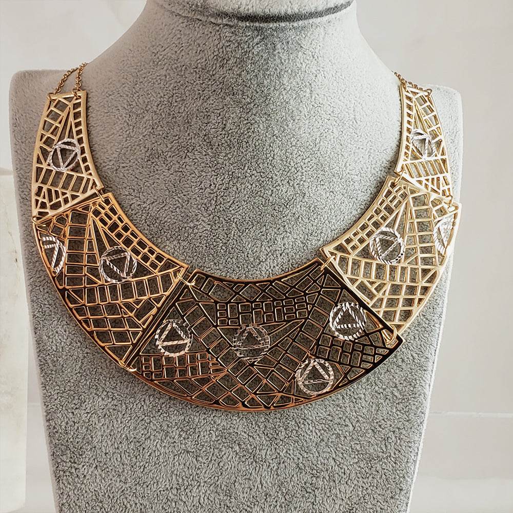 Cleopatra Gold Maximalist Geometric Statement Bib Necklace - TurkishBling
