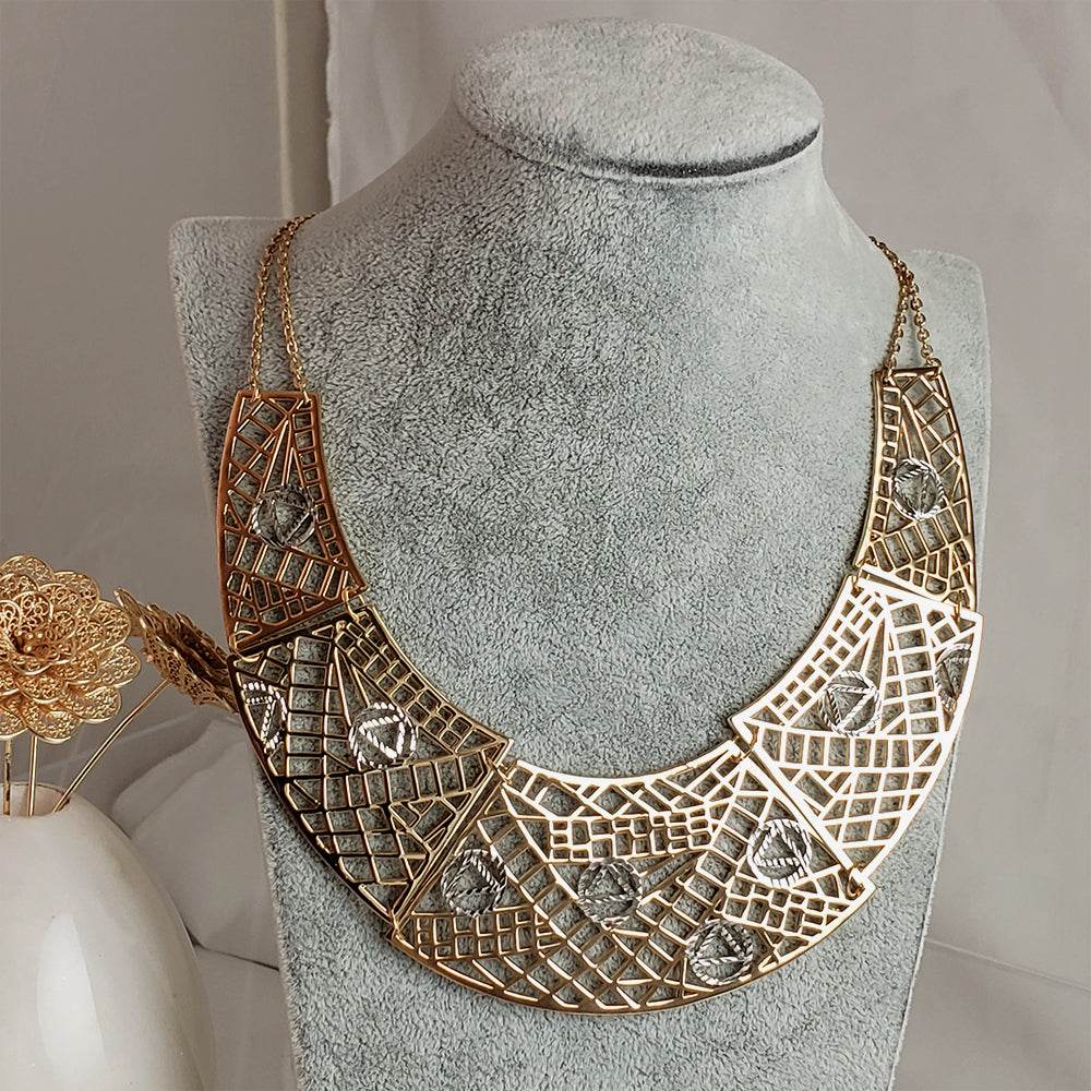 Cleopatra Gold Maximalist Geometric Statement Bib Necklace - TurkishBling