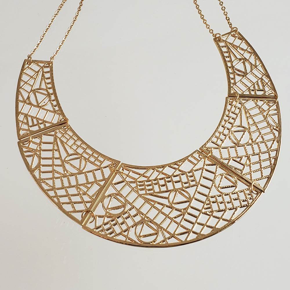 Cleopatra Gold Maximalist Geometric Statement Bib Necklace - TurkishBling