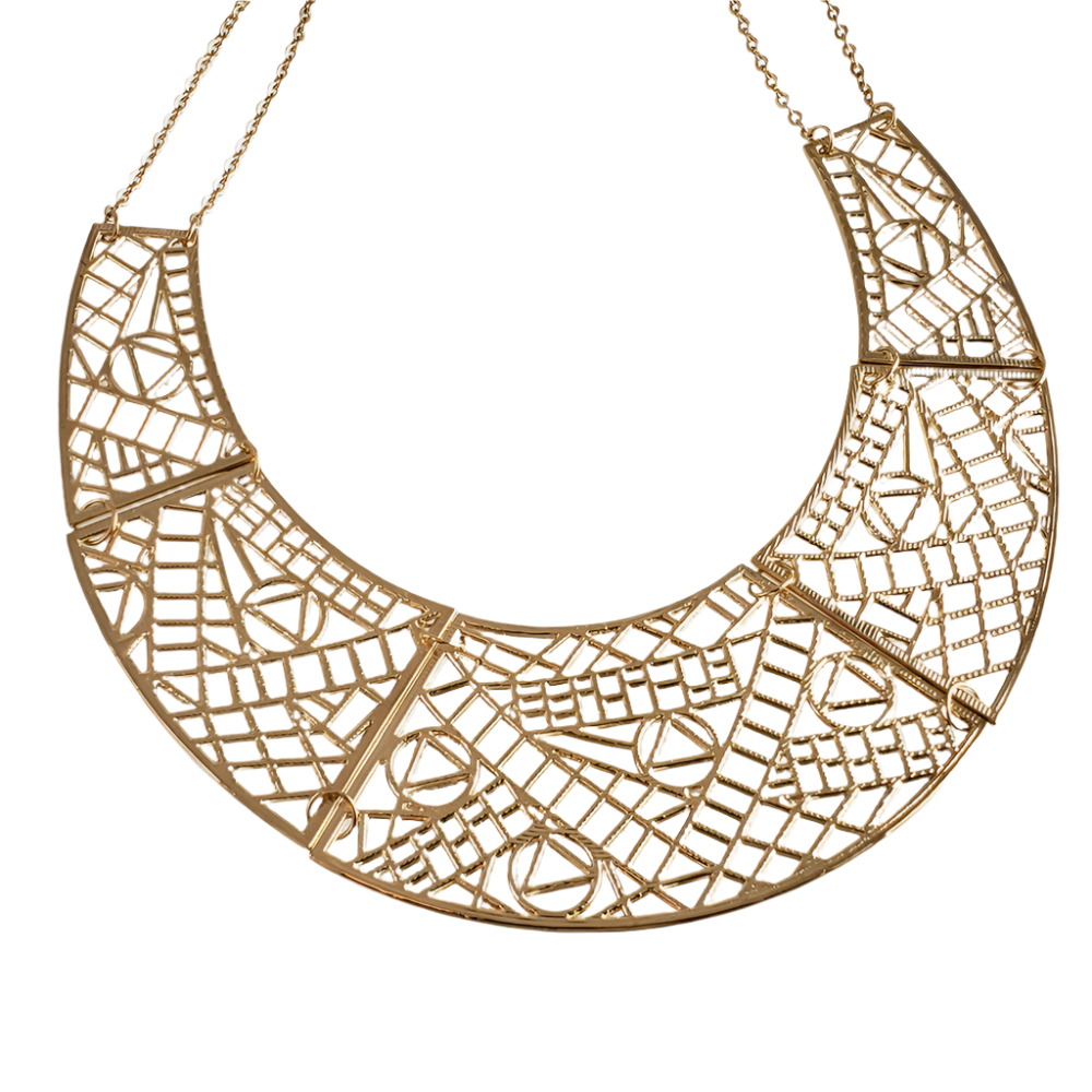 Cleopatra Gold Maximalist Geometric Statement Bib Necklace
